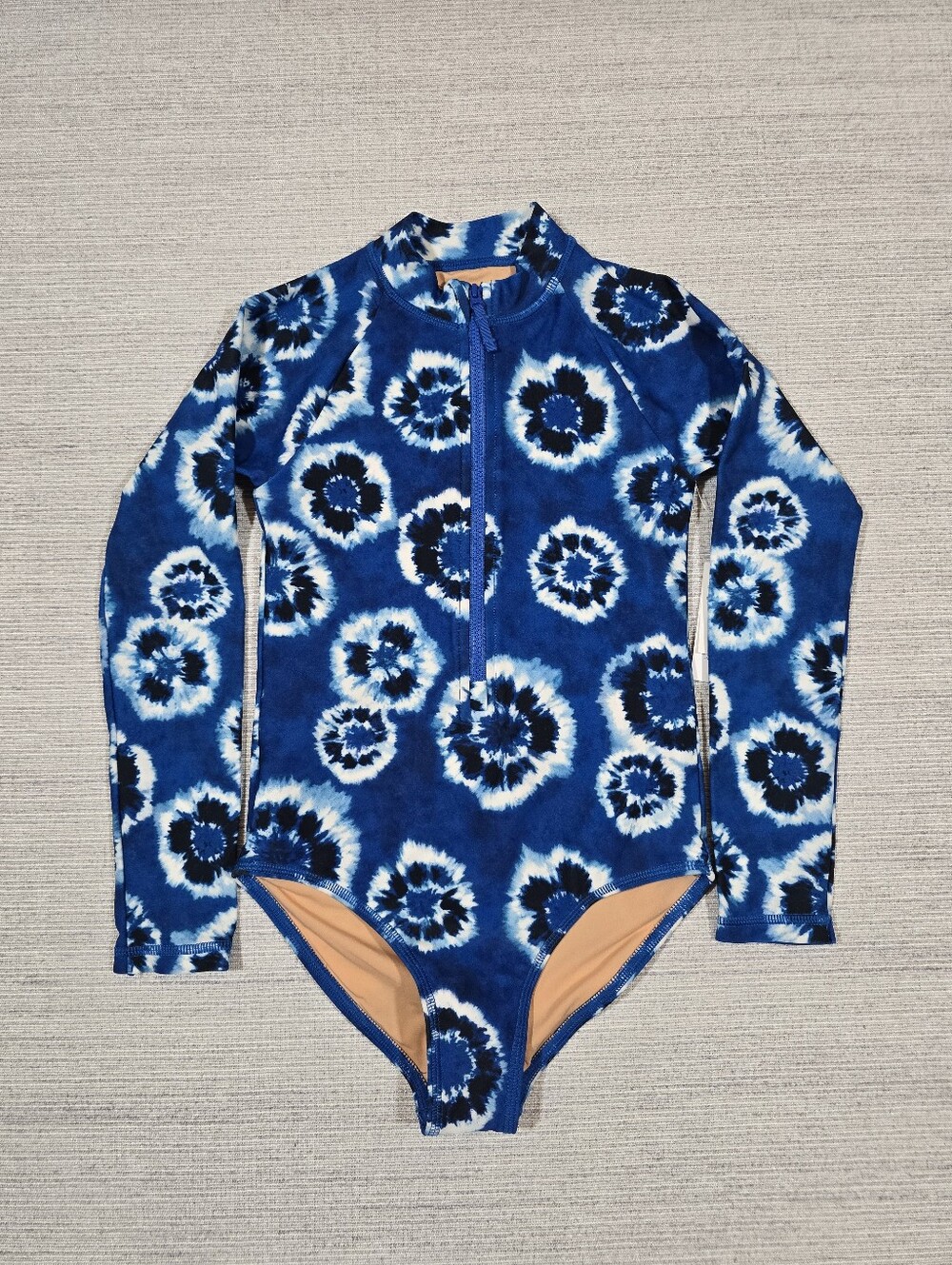 J.Crew Crewcuts Zip-Up Rash Guard One Piece Swimsuit Girls 7 Long Sleeve Tie-Dye